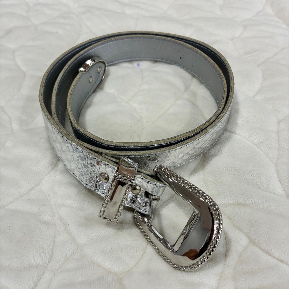 VTG Accessories‎ by Pearl Silver Snakeskin Genuine Leather Casual Belt Large - Picture 7 of 8